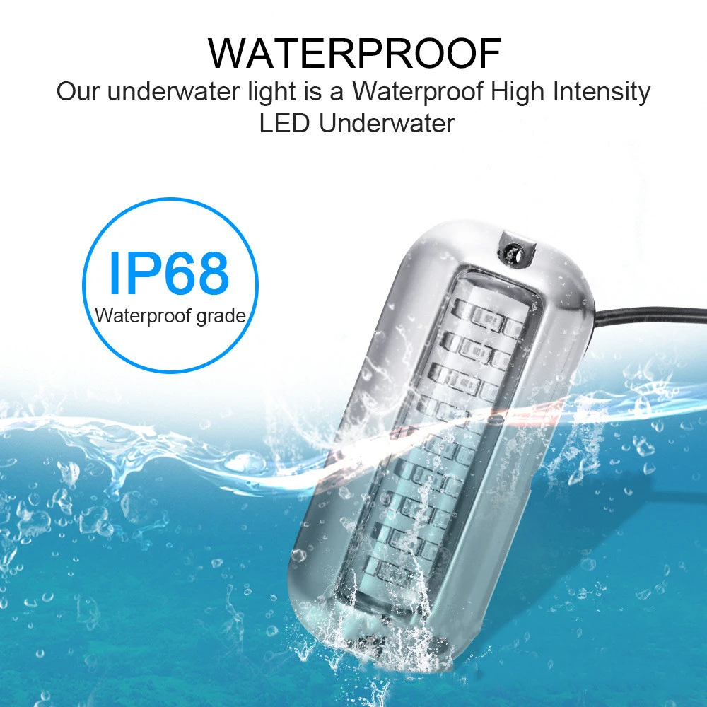 2 uds 27LED azul/blanco/rojo luces impermeables de acero inoxidable pontón subacuático para popa de barco marino y lámpara de vela de luz azul 50W
