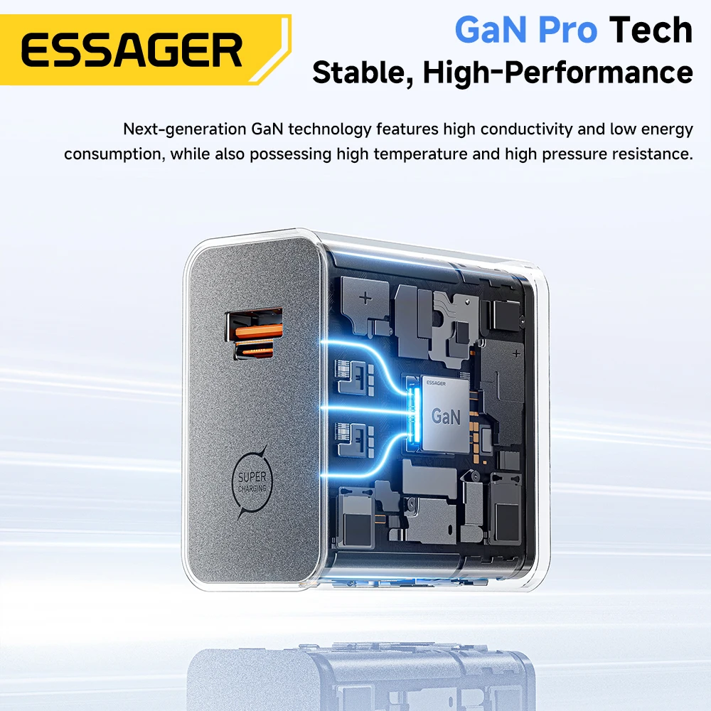 Cargador GaN ESSAGER de 65W, PD3.0, PPS, QC4.0, Totalmente Compatible con iPhone 17, 16, Samsung S26, MacBook Air, Laptop Huawei, Cargador Rápido PD