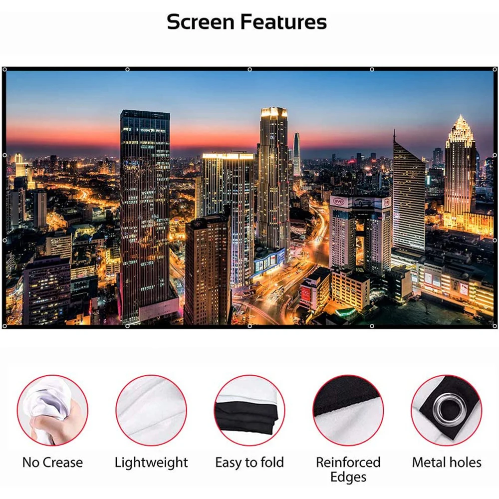 Veidadz-Pantalla de proyector portátil, pantalla plegable de 250 pulgadas, suave, de alta densidad, blanca, sin arrugas, para interior y exterior, películas