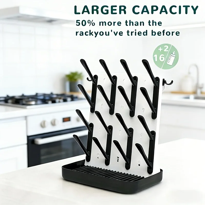 Estante vertical para secar botellas, secador vertical con 18 ganchos, organizador de cocina que ahorra espacio para botellas, cepillos y piezas de bomba, 1 unidad