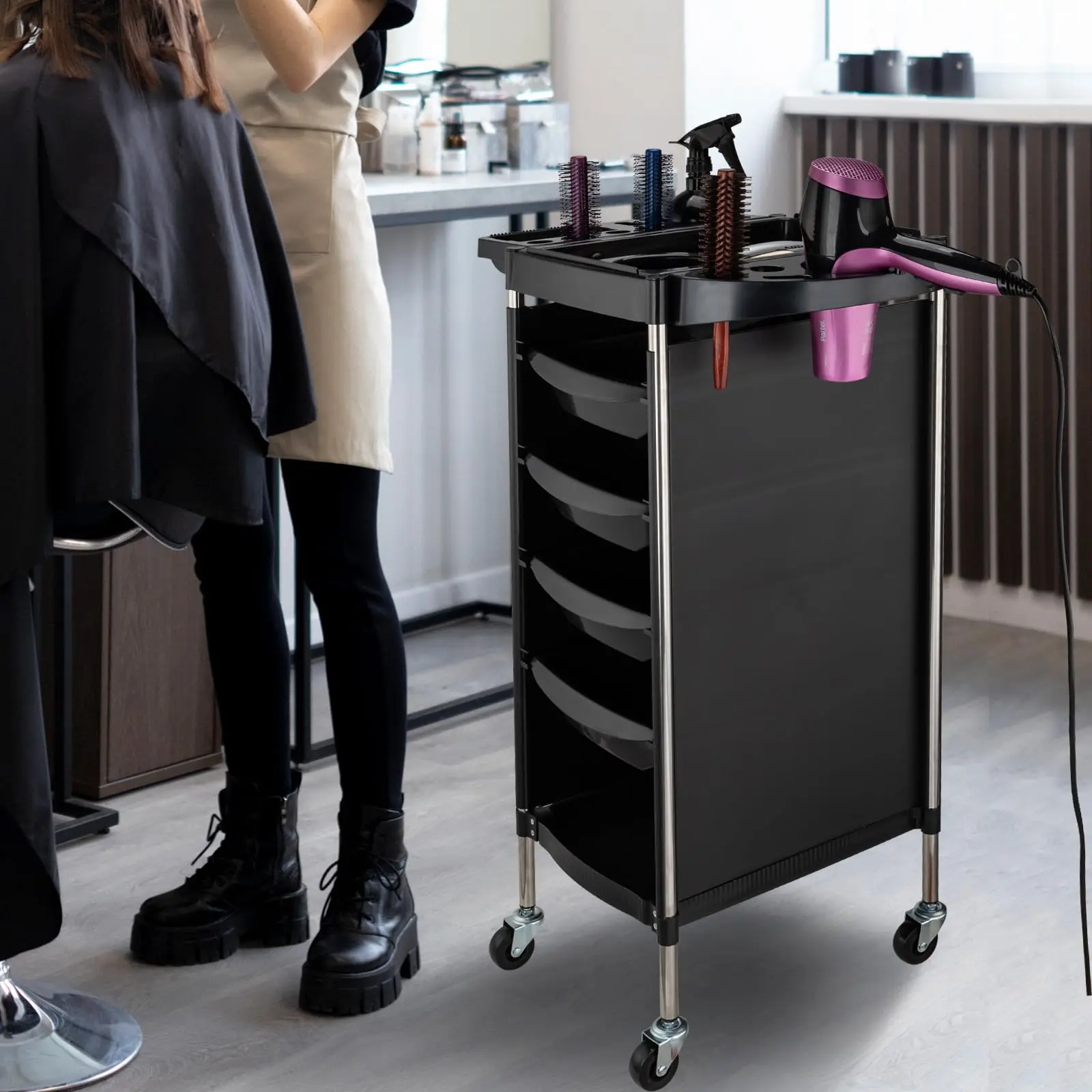 Carro de belleza móvil de 6 niveles, carrito de salón con ruedas: almacenamiento que ahorra espacio para maquinilla de peluquería, peluquero, SPA y equipo de tatuaje