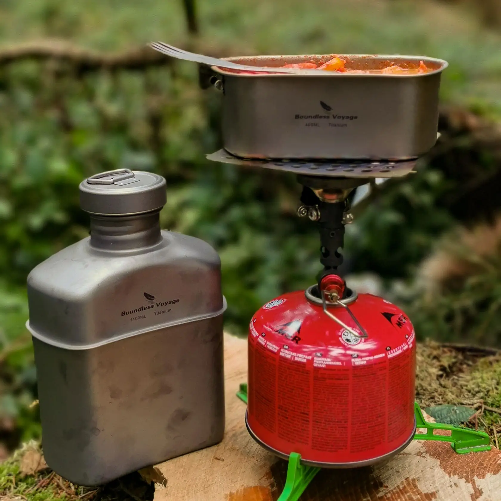 Juego de Tazas de Titanio para Camping Boundless Voyage, 1100ml+750ml+400ml, con Tapa y Cadena, Utensilios de Cocina para Exteriores