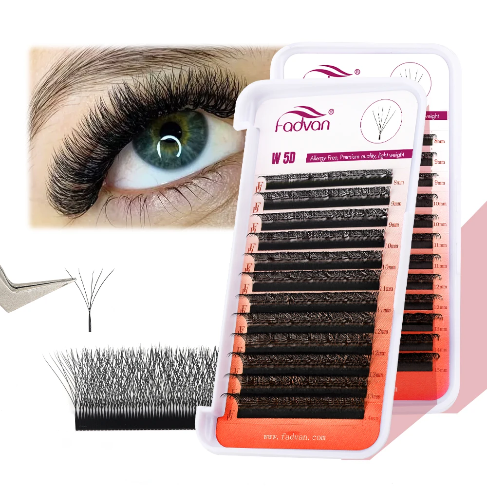 FADVAN 10 unidades de extensiones de pestañas en forma de W YY/3D/4D/5D de 0.07mm LU/L/C/D para profesionales, suaves, naturales, preformadas, pestañas en abanico 5D en racimo