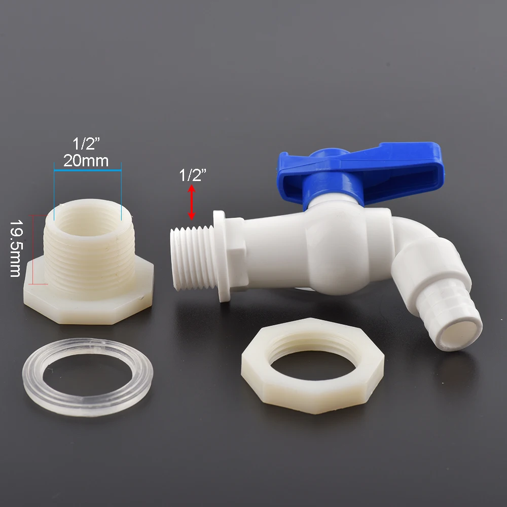 Válvula de conector de tanque de agua de plástico ABS, 1/2 ", 3/4" pulgadas, grifo de acuario, mamparo de tanque, accesorio de drenaje de repuesto