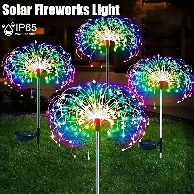 1 paquete de luces solares para jardín con forma de fuegos artificiales, luces solares IP65 para jardín, luces de hadas para patio, jardín, decoración de iluminación navideña