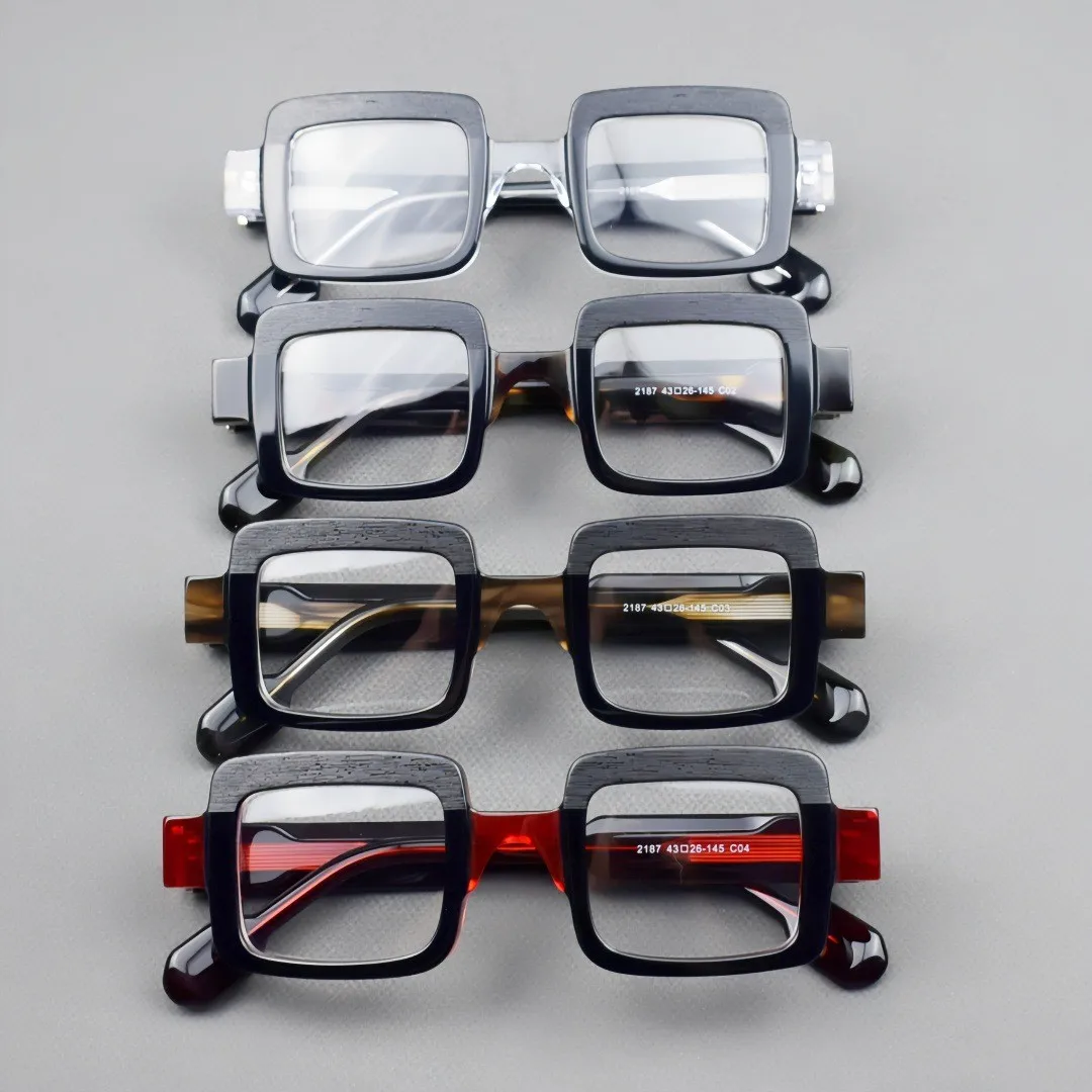 BETSION Montura de gafas retro cuadradas de acetato unisex de 43 mm, montura de gafas ópticas de borde completo, lentes graduadas personalizadas disponibles