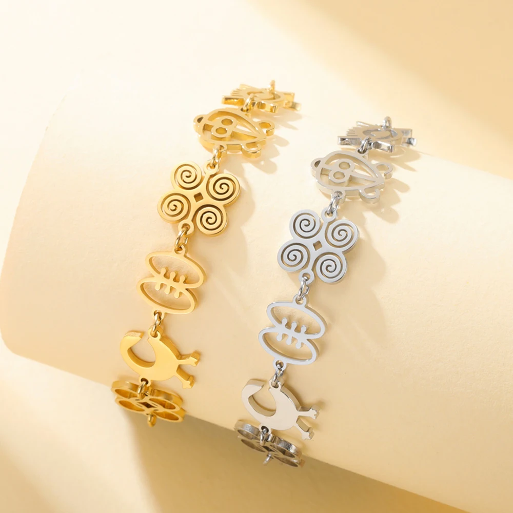 Pulsera con Símbolo Adinkra Africano, Amuleto de Protección Espiritual Étnico de Ghana, Cadena Ajustable de Acero Inoxidable, Regalos de Joyería