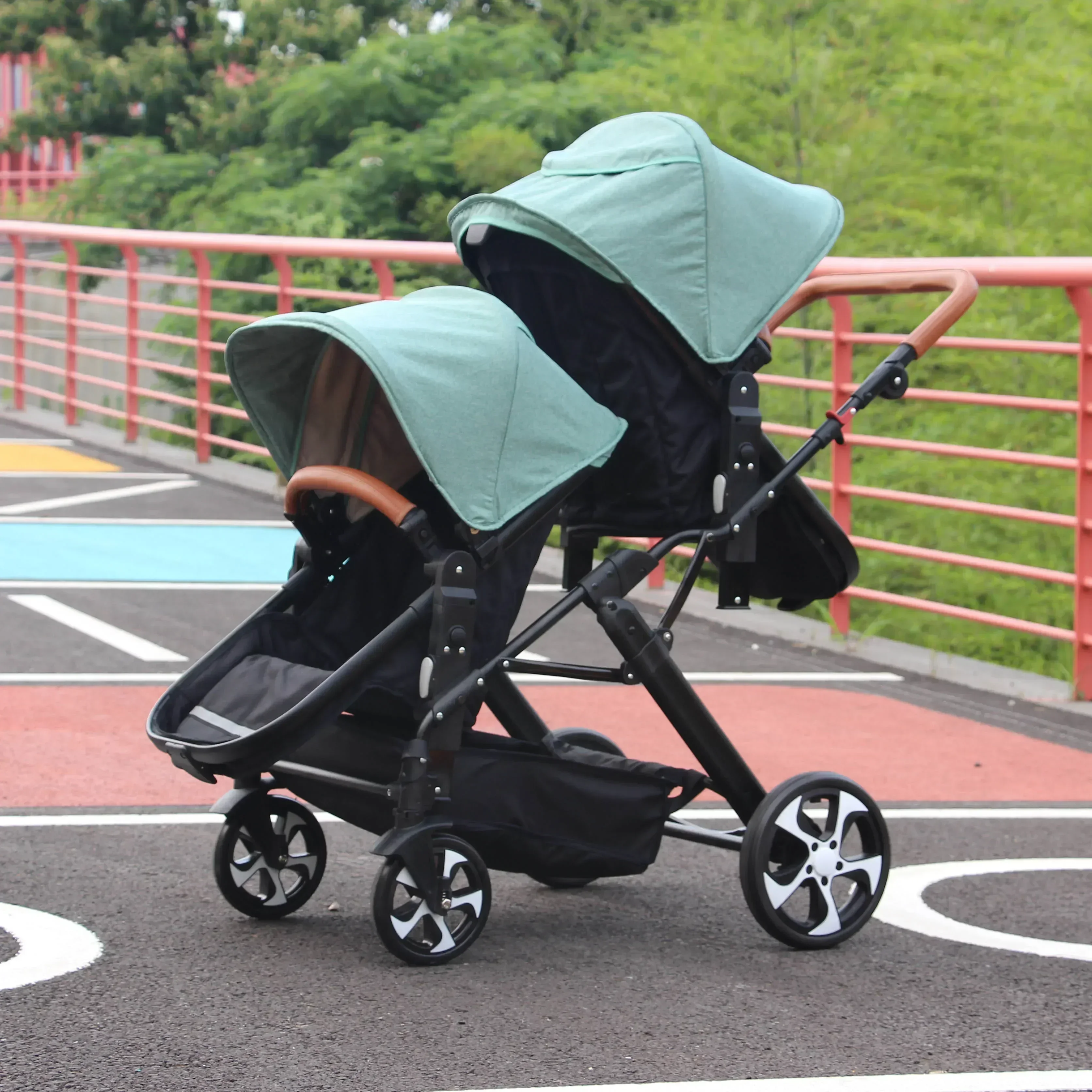 Cochecito doble para bebés 3 en 1 con asiento de coche, mosquitera y cubierta para lluvia, vista alta, plegable, bidireccional, en stock de la UE
