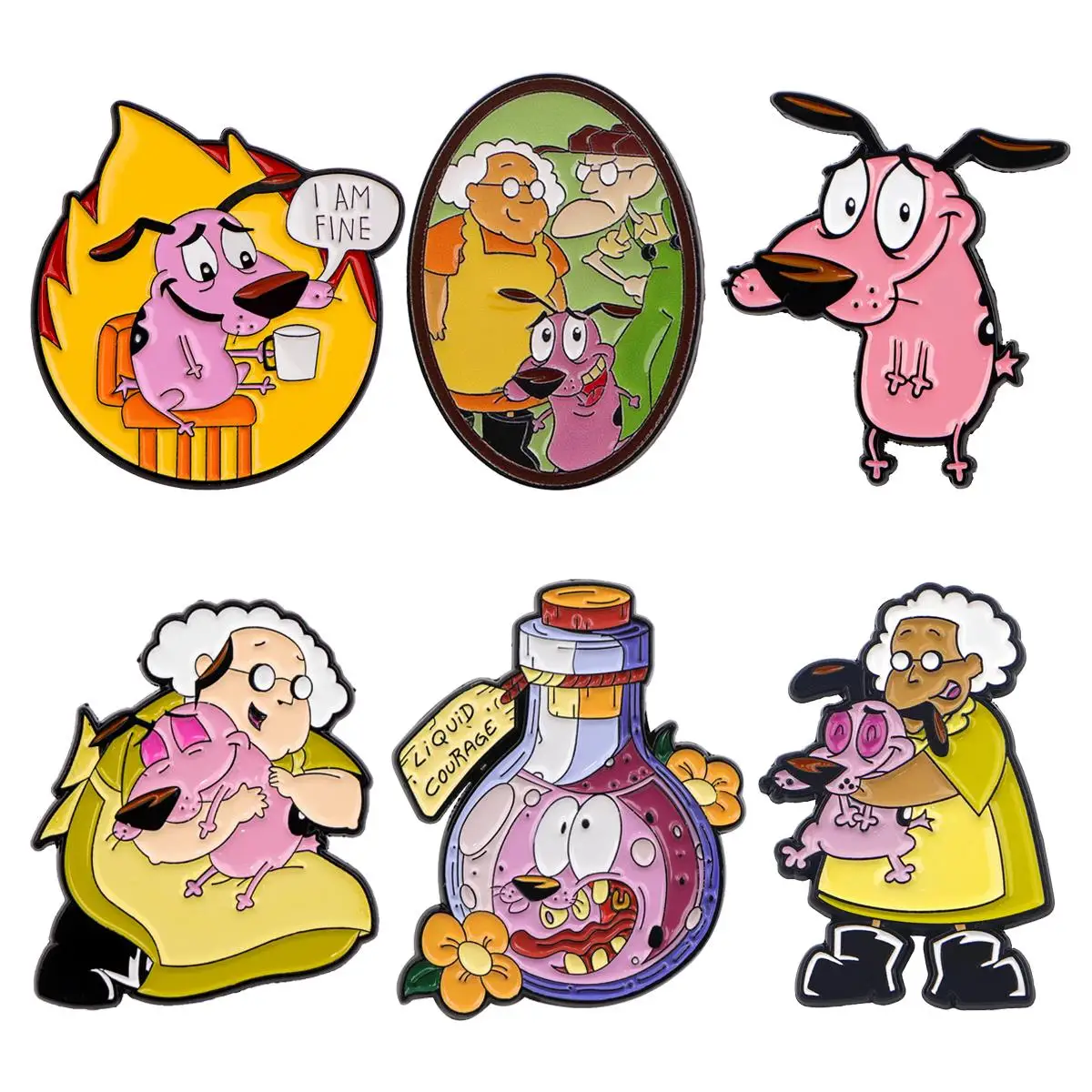 Mezcla de 6 unidades/juego de broches de alfileres esmaltados de perro rosa Jocular para alfileres de solapa insignia en mochila accesorios de ropa regalos de joyería de moda