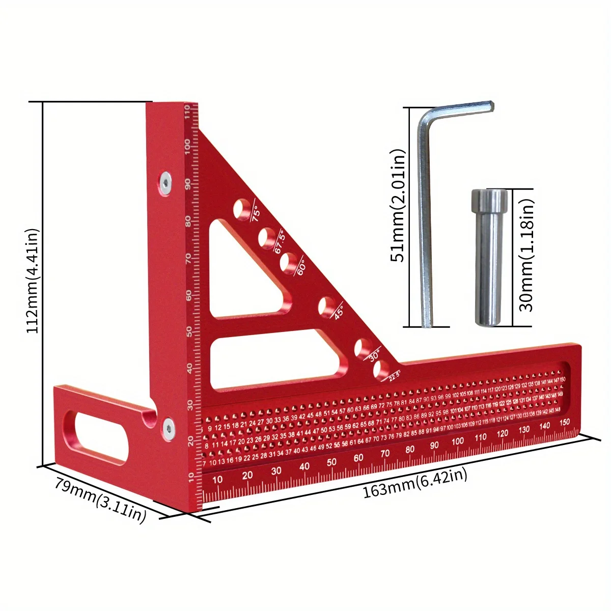 Regla de Medición Triangular Multiusos de Aleación de Aluminio para Carpintería 3D, Herramienta de Marcado con Transportador para Diseño de Madera