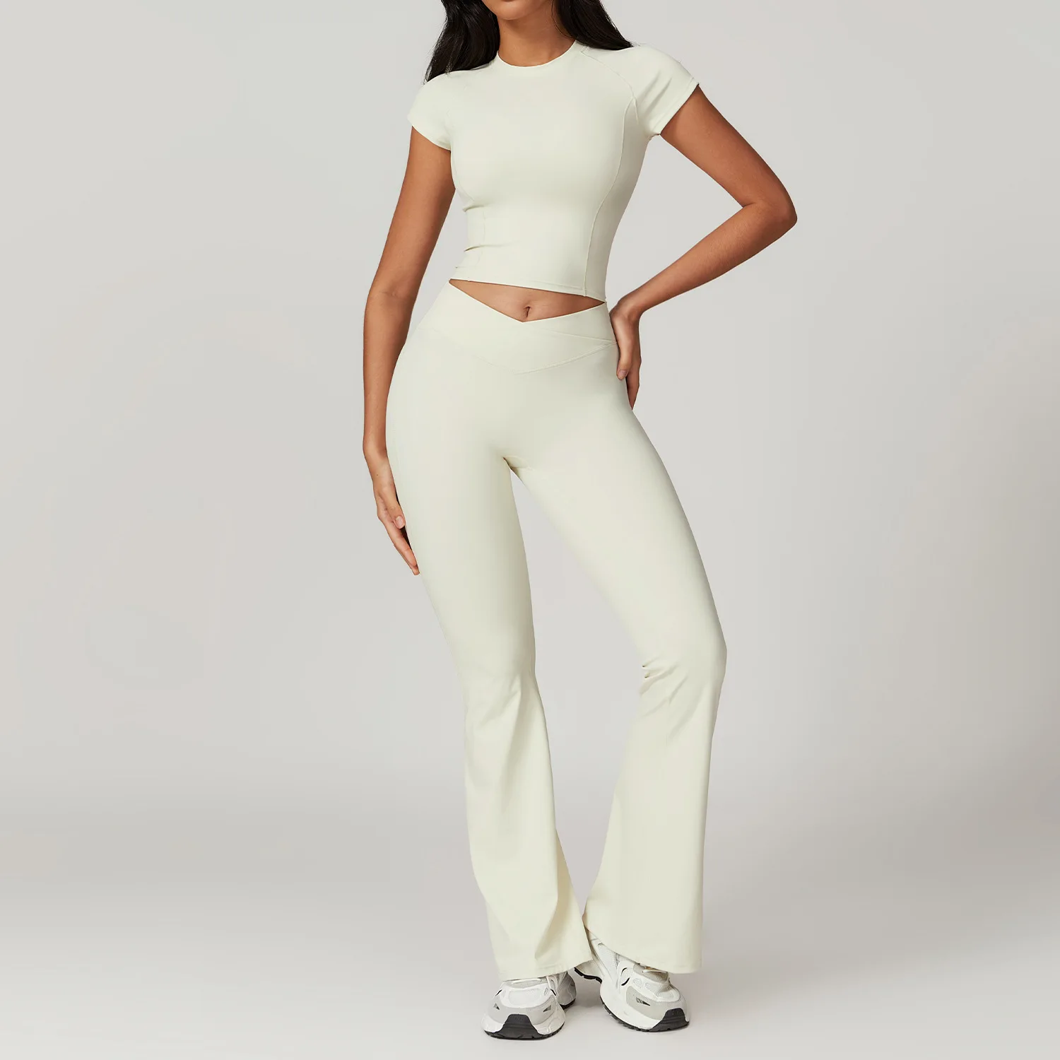 Conjunto de 2 piezas de Yoga, ropa de gimnasio, ropa deportiva, trajes de Yoga para mujer, Top corto de manga corta, chándales, Sujetador deportivo, mallas de gimnasio