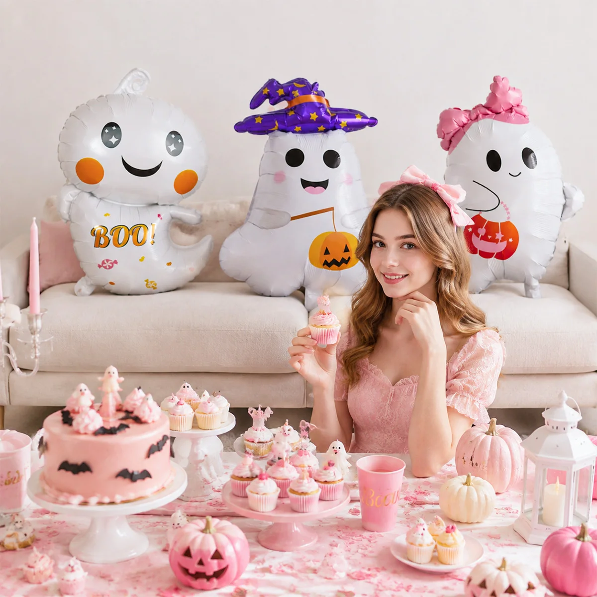 Set de 3 o 6 globos de Halloween con forma de fantasma, ideal para Halloween, cumpleaños y fiestas divertidas.