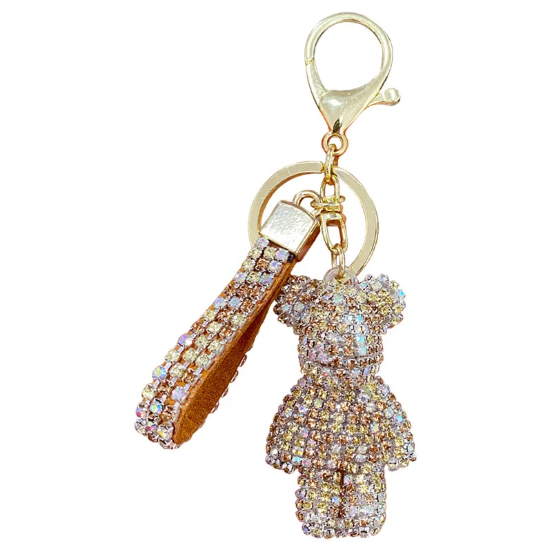 Lindo llavero de oso con borlas de diamantes de imitación, llavero de pareja, decoración para niña, colgante pequeño, llavero de coche, colgante para bolso de estudiante