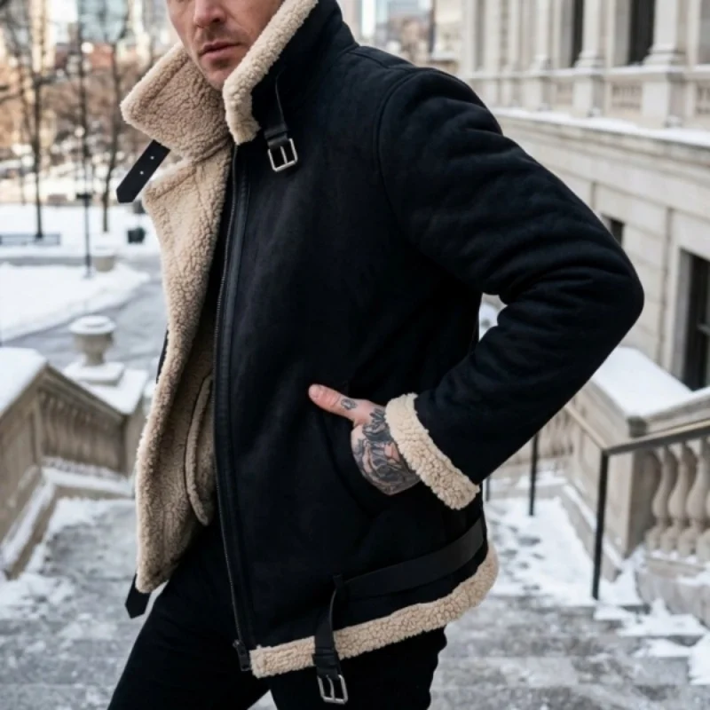 Chaqueta de Invierno para Hombre, Nueva, de Felpa, Cálida, con Forro Polar, Lista para el Invierno, Estilo Urbano, Chaqueta de Caza