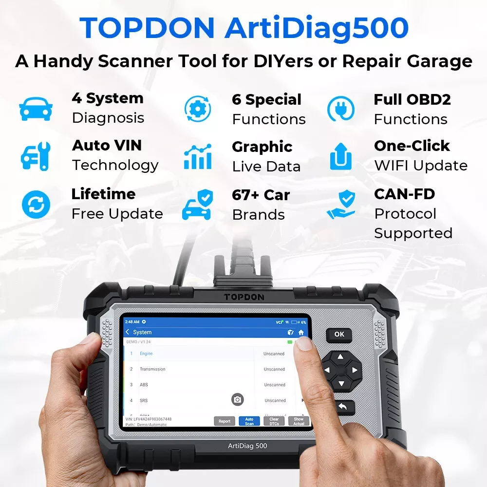 Herramienta de diagnóstico de coche Topdon, 4 sistemas, escáner de diagnóstico OBD2, motor ABS SRS Airbag, herramienta de escaneo automático, lector de código ArtiDiag500