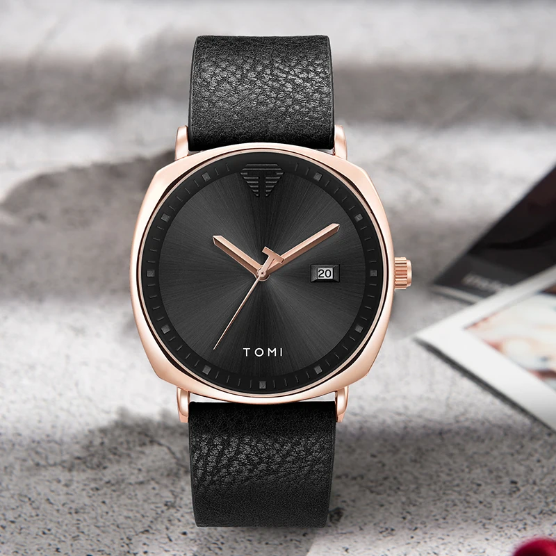 TOMI Reloj para hombre Reloj deportivo de moda minimalista Calendario Reloj de cuarzo informal de cuero