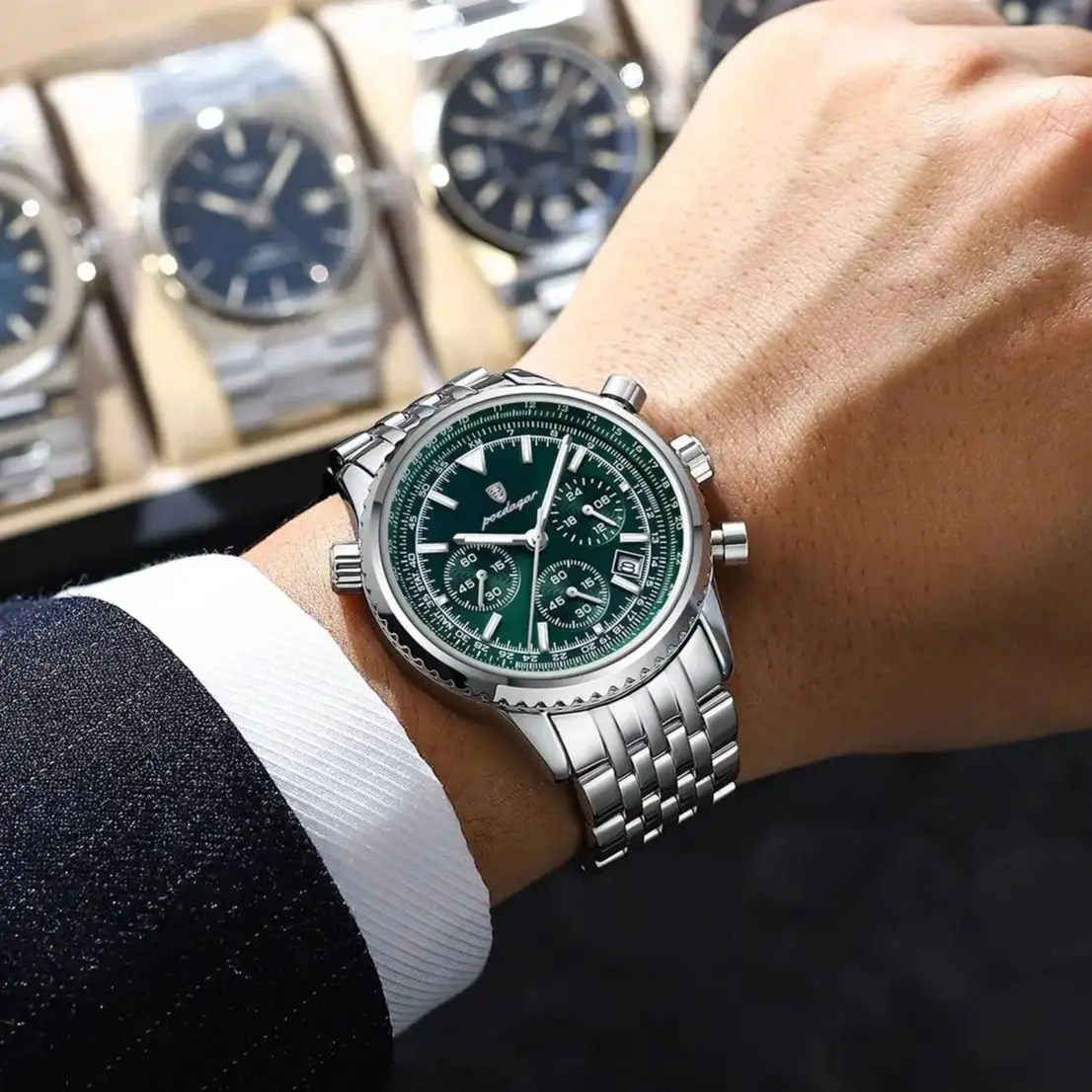 Reloj de pulsera POEDAGAR de negocios para hombre, cronógrafo luminoso resistente al agua con fecha, reloj de lujo para hombre, relojes de cuarzo de acero inoxidable para hombre