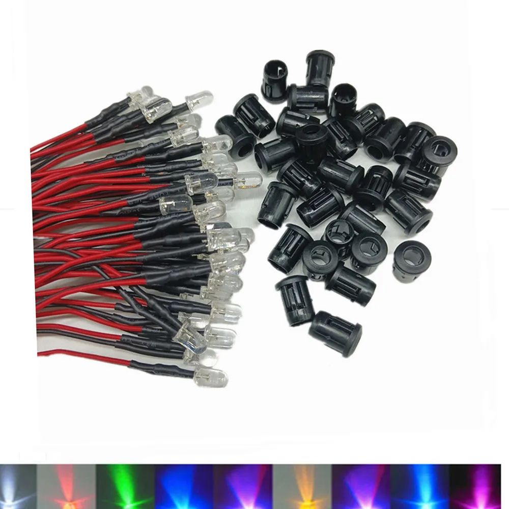 20 piezas diodos LED transparentes DC3V 5V 12V 24V 3MM 5MM 10MM para precable rojo/verde/azul/amarillo/UV/naranja/rosa/cálido/blanco/RGB