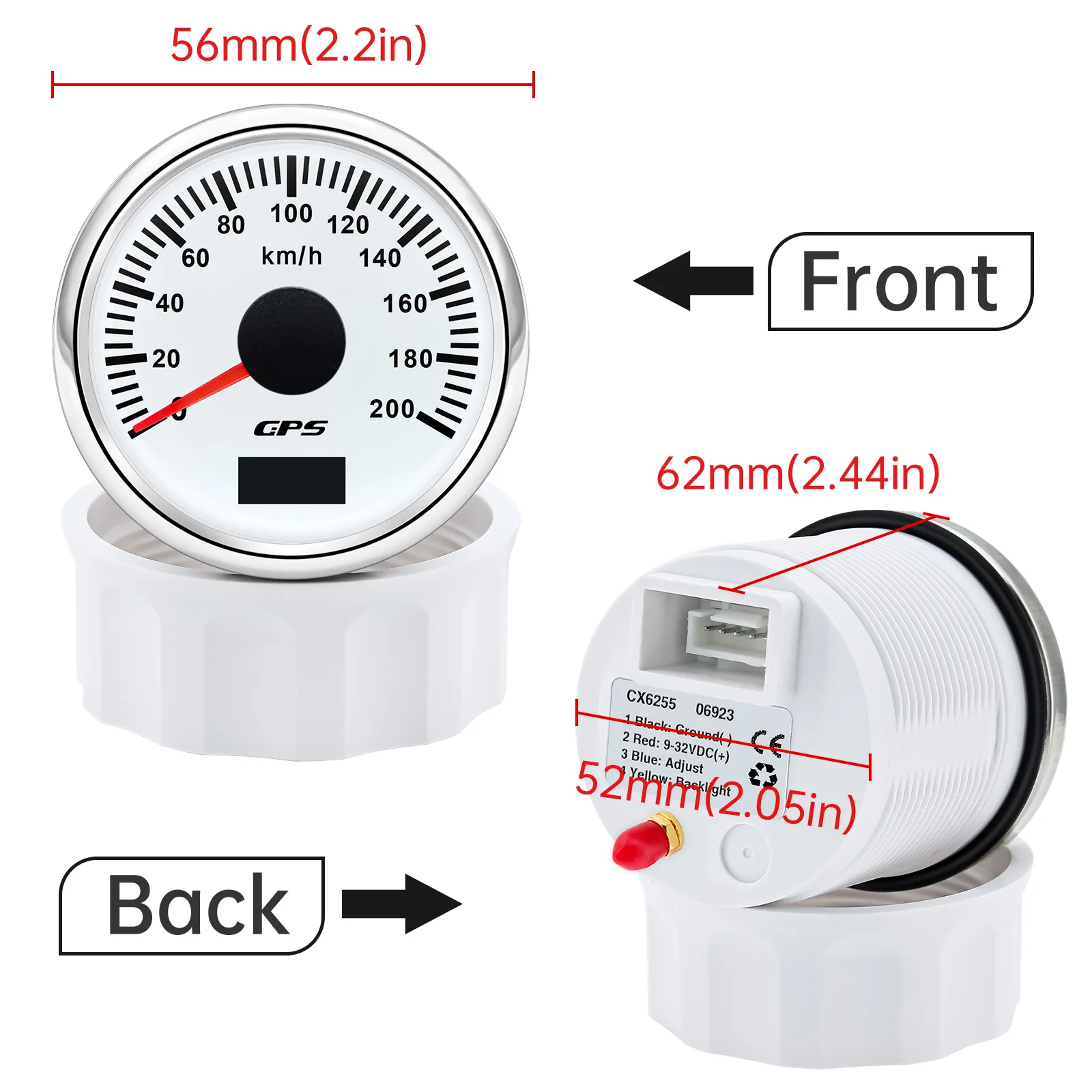 Velocímetro Digital GPS de 52MM + odómetro de antena retroiluminación de 7 colores Universal para coche barco motocicleta marina yate de 12V 24V