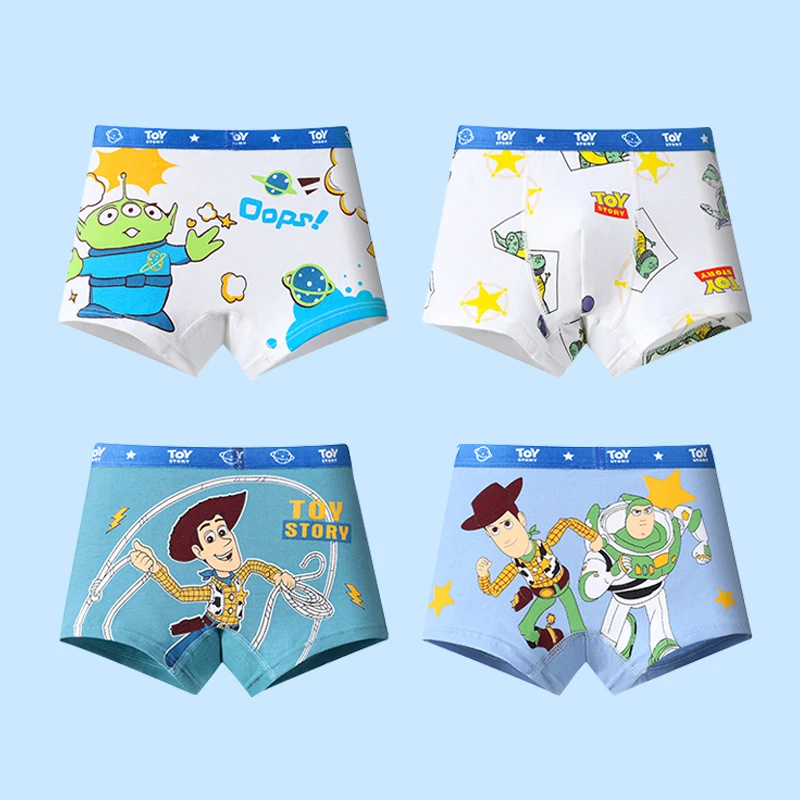 Ropa interior para niños de 4 piezas, calzoncillos de algodón para niños, calzoncillos con patrón de personaje de dibujos animados, Sheriff Woody, Buzz Lightyear, Boxers para niños de 2 a 9 años