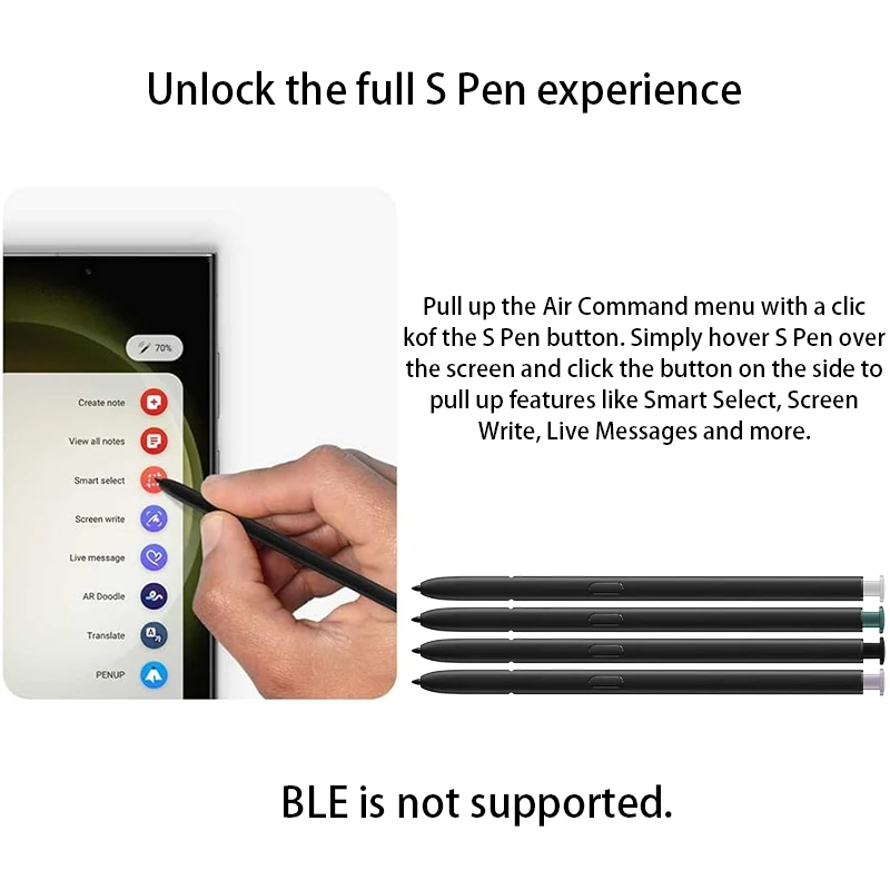 Para Samsung Galaxy S23 Ultra S Pen SM-S918B/DS/SM-S918U Todas las Versiones (Sin Bluetooth) Lápiz Táctil + Puntas de Repuesto