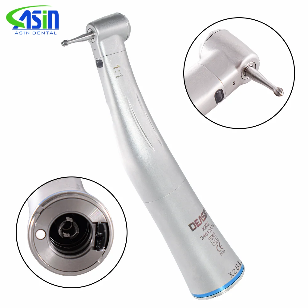 Pieza de mano Dental DEASIN de baja velocidad, pieza de mano de fibra óptica LED contraángulo X25L 1:1 pieza de mano Dental de alta velocidad