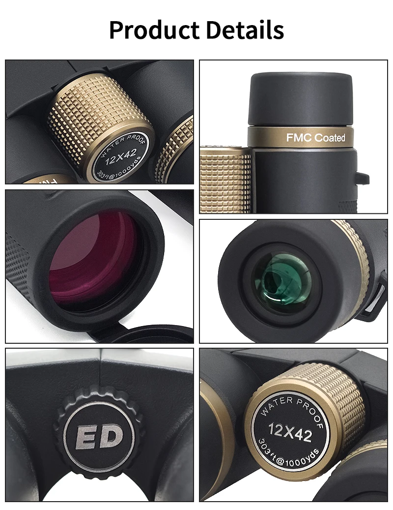 Binoculares profesionales 12x42 con lente ED, prisma BAK4, telescopio de Metal resistente al agua para observación de aves al aire libre, Camping y viajes