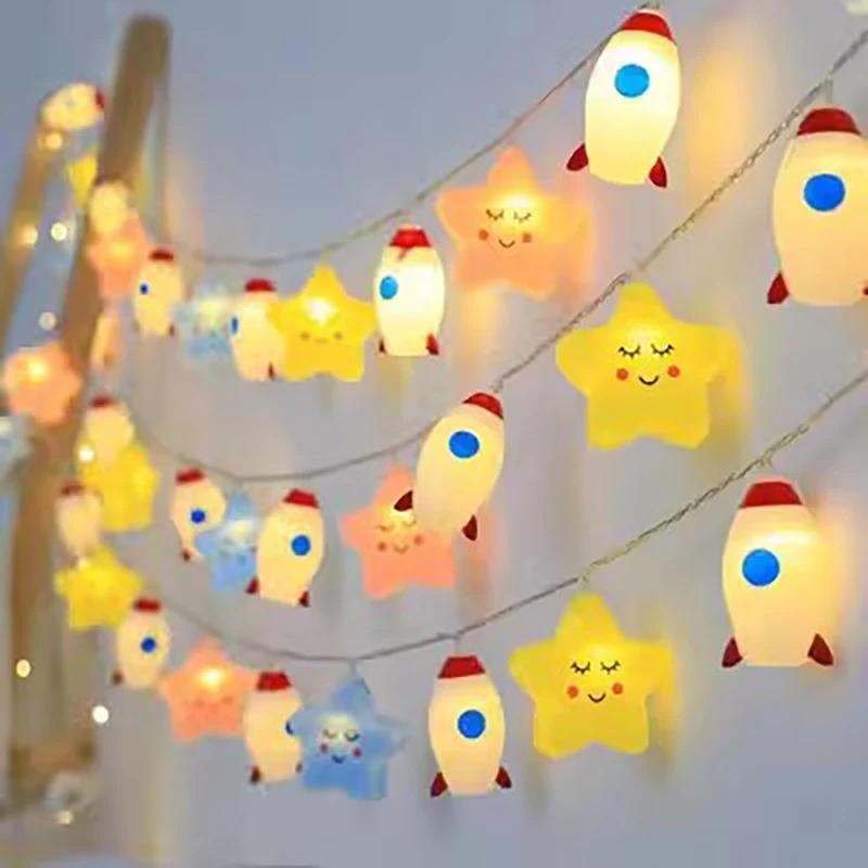Guirnalda de Luces LED de 1.5M/10 LED con Forma de Estrella Arcoíris, Funciona con Pilas, para Habitación Infantil, Puesto de Mercado Nocturno, Decoración Festiva
