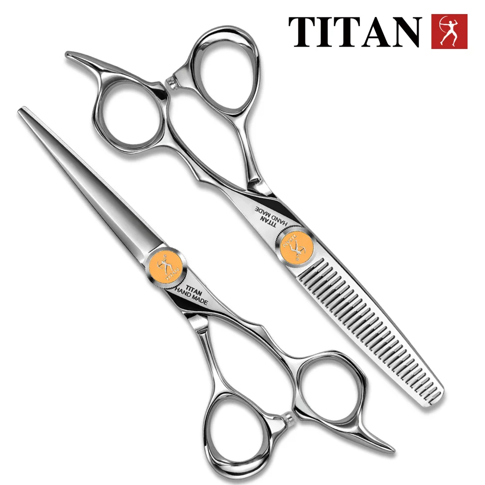 Tijeras Profesionales de Peluquería TITAN, Tijeras de Barbero para Cortar y Entresacar Cabello, Juego de 5.5/6.0/6.5/7.0 Pulgadas, Acero Japonés 440C