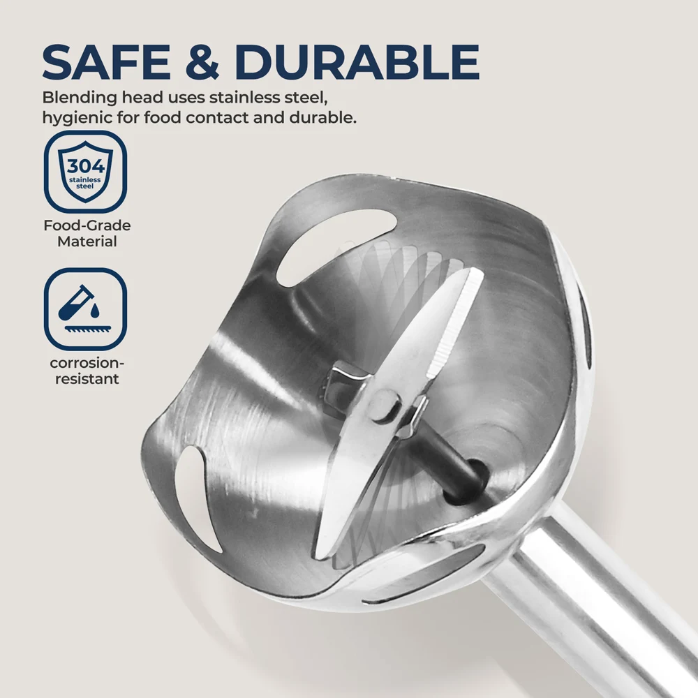 Batidora de mano, batidora de mano de inmersión con cuchillas de acero inoxidable para mezclar alimentos en la cocina, azul claro, básica clásica