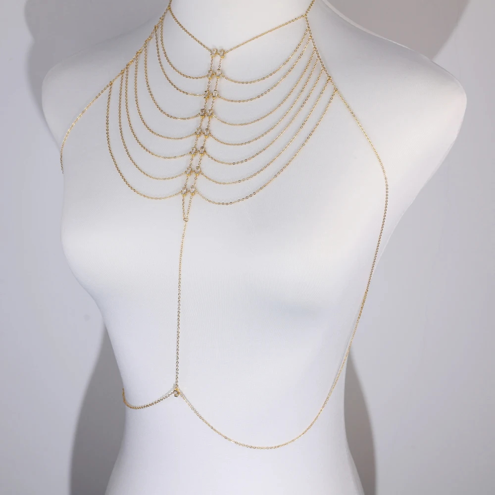 Collar con colgante de circonia cúbica verde, negro y blanco multicapa para mujer, Color dorado, borla ostentosa, cadena para el cuerpo, geometría, regalo de joyería múltiple