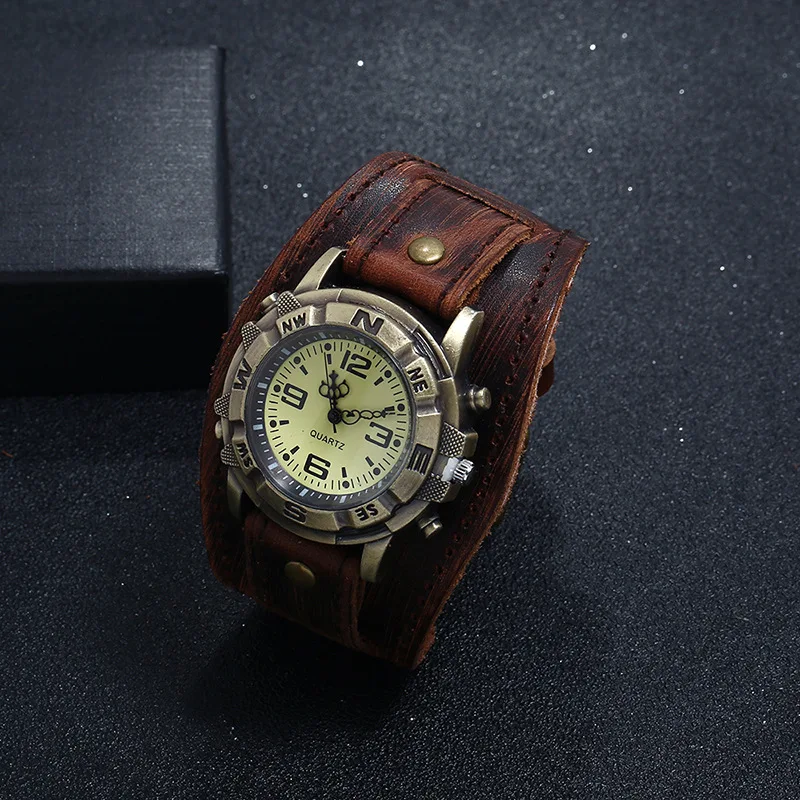 Reloj informal a la moda para mujer, correa de piel de vaca Vintage de gama alta, vestido de Color bronce antiguo, relojes de cuarzo para regalo de mujer