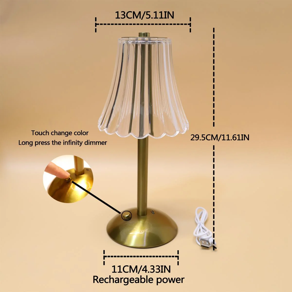 Lámpara de Escritorio LED de Cristal Vintage, Carga USB, Adecuada para Dormitorios y Salas de Estar, Crea Fácilmente una Atmósfera Cálida