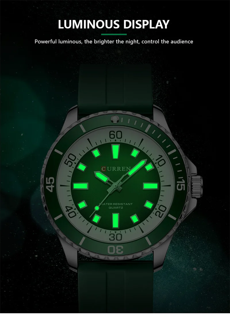Reloj de Cuarzo Unisex Curren 8448, Reloj de Pulsera Redondo Luminoso a Prueba de Agua para Exteriores con Correa de Silicona