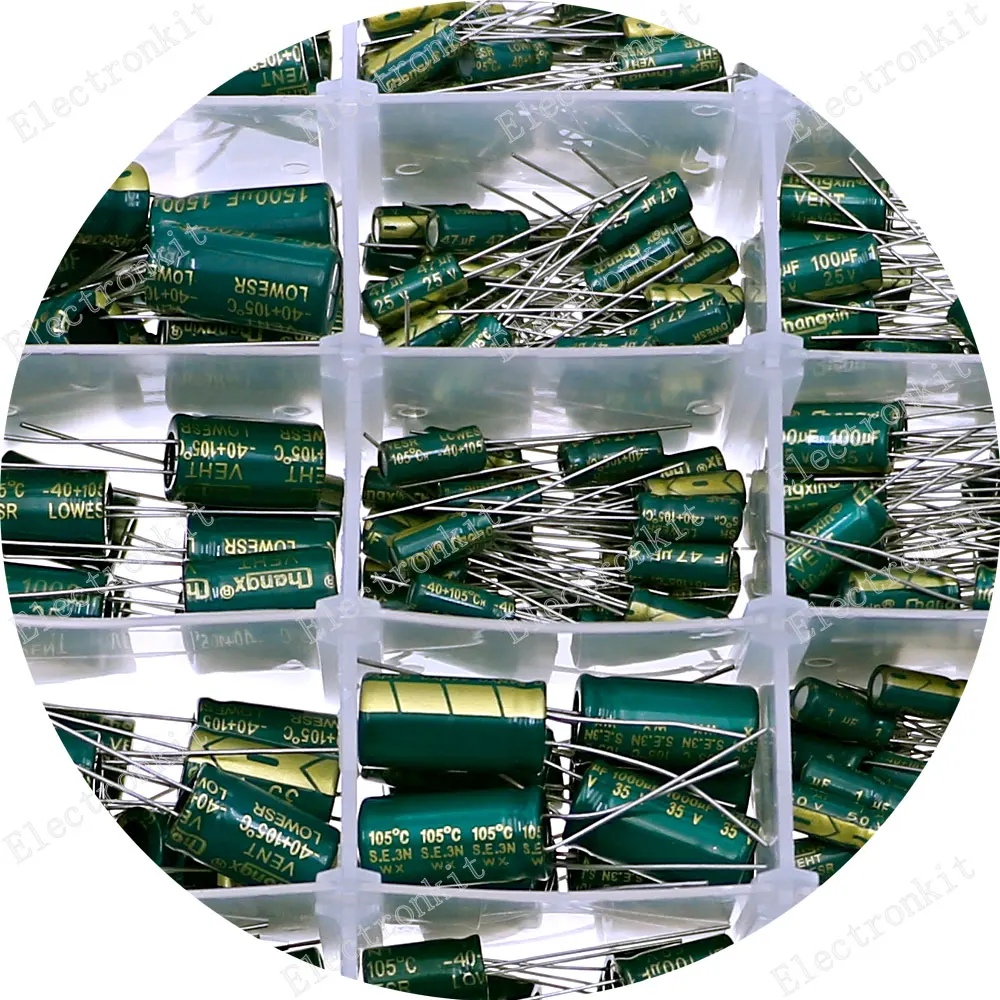 Juego de condensadores electrolíticos de aluminio, 810 Uds., 36 tipos, 10V-63V, 1uF-1500uF, Kit surtido, caja de almacenamiento de alta frecuencia y baja ESR con caja