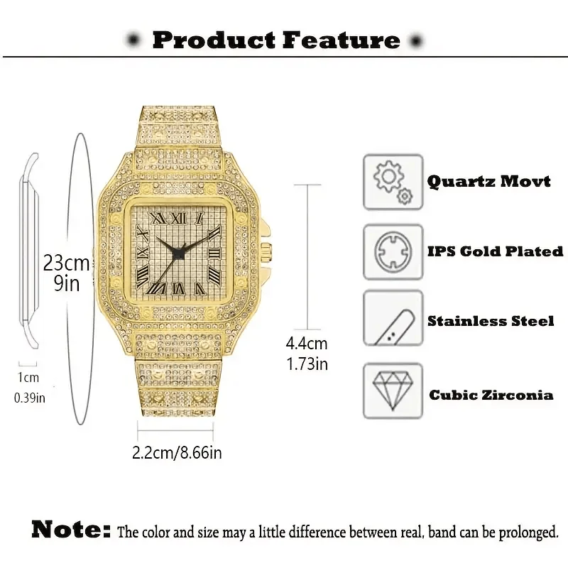Relojes de negocios cuadrados de lujo para hombre, correa de acero, esfera romana, reloj de cuarzo con diamantes de imitación, reloj de pulsera masculino, reloj Masculino