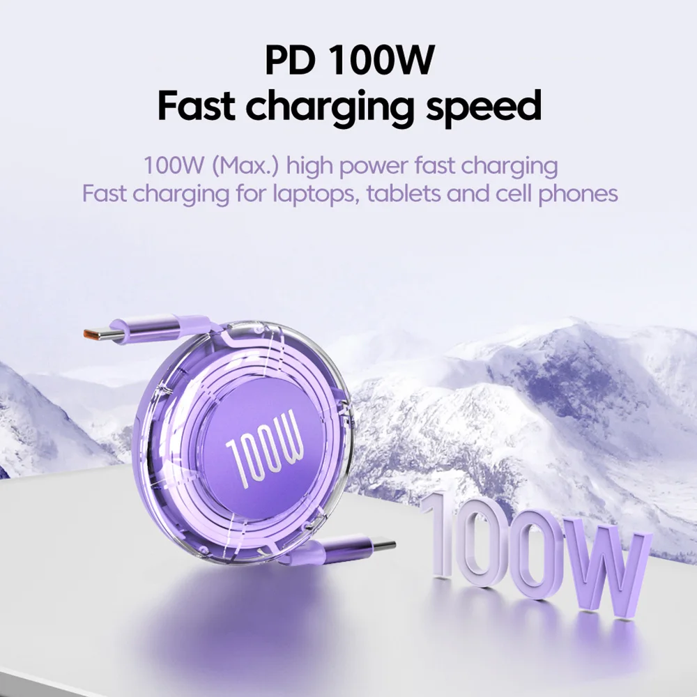 Cable retráctil PD 100W USB tipo C a tipo C Cable de carga rápida USB C a USB C para iphone 15 Huawei Tablet Laptop