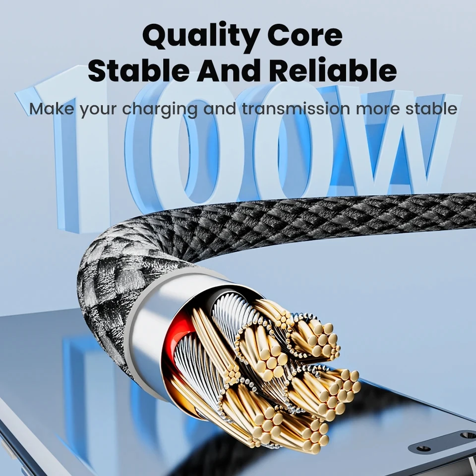 Cable USB a tipo C NNBILI, cargador de carga rápida de 100W, Cable de pantalla USB C a tipo C para iPhone, Xiaomi, Huawei, Macbook, Honor, 1m, 2m