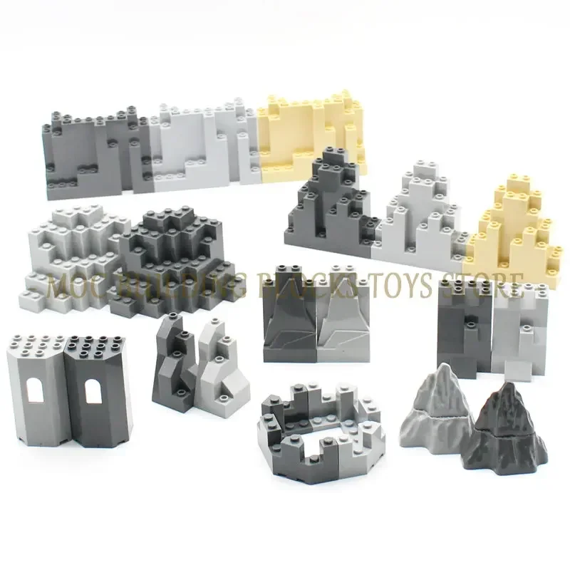 MOC Brick Rock Triangular rocalla piedra pared losa Barbacan Rampart montaña bloque de construcción DIY iluminar Compatible con juguete
