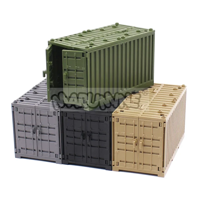 Marumine-cajas contenedoras militares MOC, accesorios de ladrillos, escena del ejército, piezas de bloques de construcción, envío, Kit de modelo de caja de transporte DIY