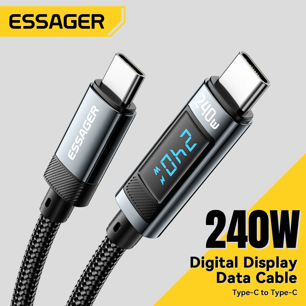 Essager-Cable USB tipo C a USB C de 240W, Cable de carga rápida PD 3,1 de 100W para Macbook Pro, Xiaomi, Samsung, portátil, Cable USBC de 2M