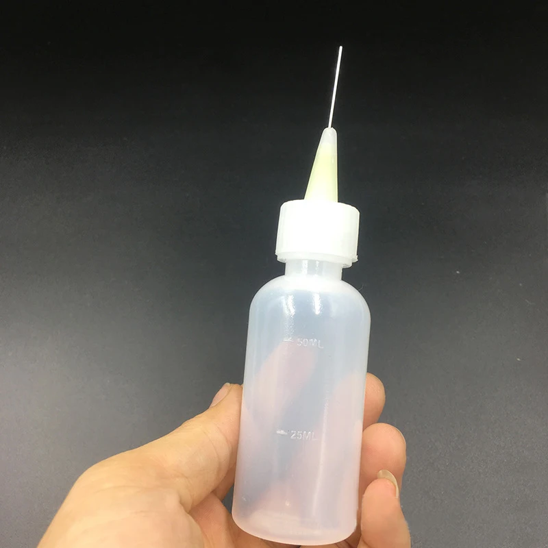 Botella de Plástico Transparente de 50 ml con Aguja, Dispensador de Resina Líquida, Alcohol, Pasta de Soldadura para Limpieza de PCB de Teléfonos, Reparación de Soldaduras