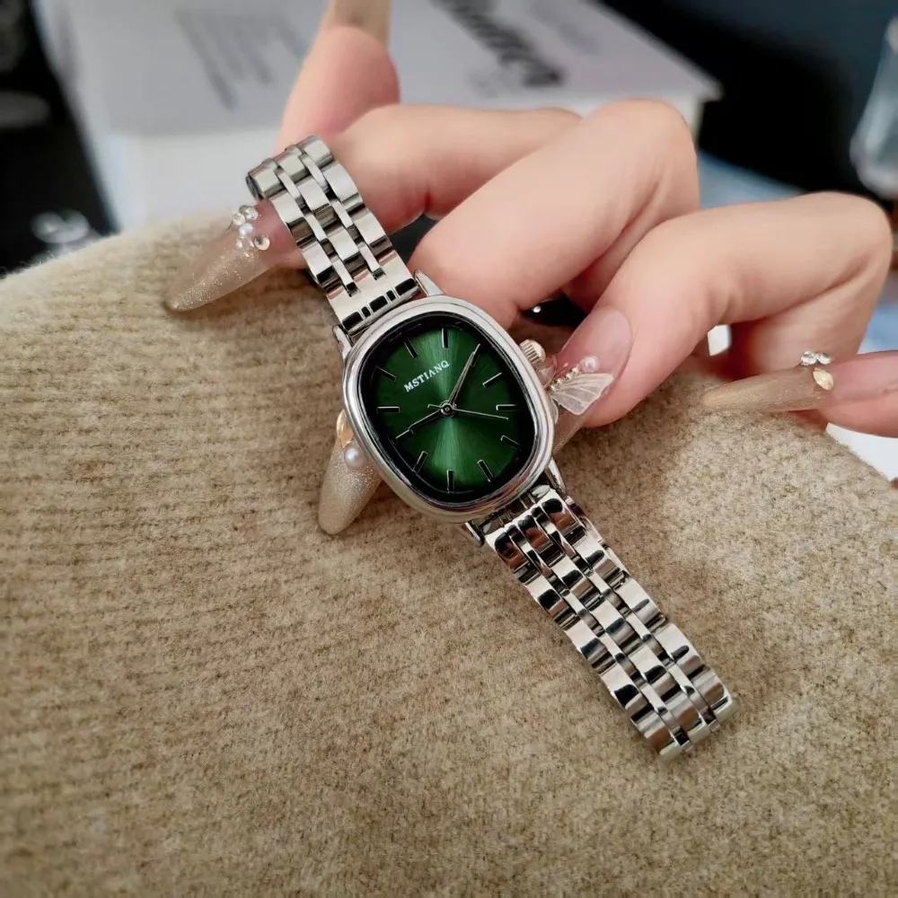 Reloj de Mujer de Marca Famosa, Esfera Ovalada Pequeña, Reloj de Cuarzo Verde, Regalo de Lujo para Estudiantes, Relojes de Pulsera, Dropshipping, Relojes Para Mujer