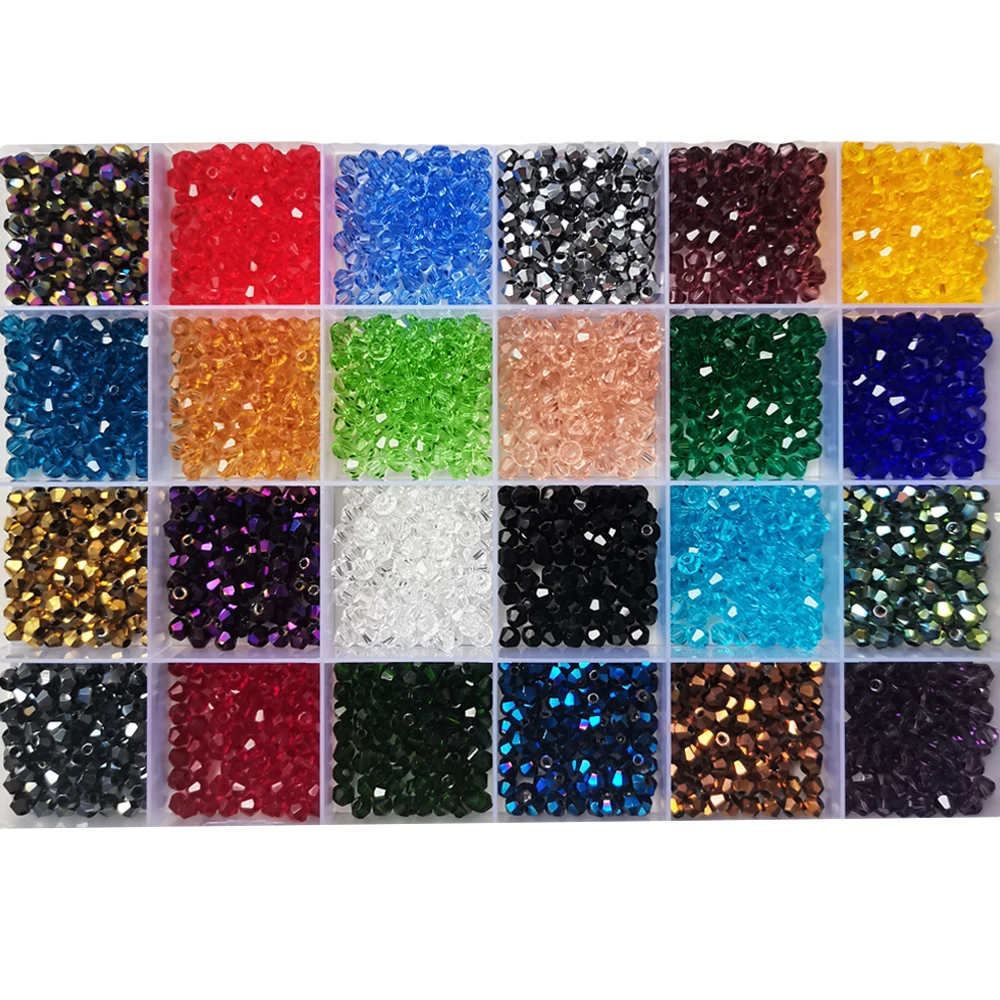 Juego de cuentas de cristal bicono de 24 colores con estuche de almacenamiento, cuentas facetadas brillantes para fabricación de joyería, collar bohemio artesanal DIY