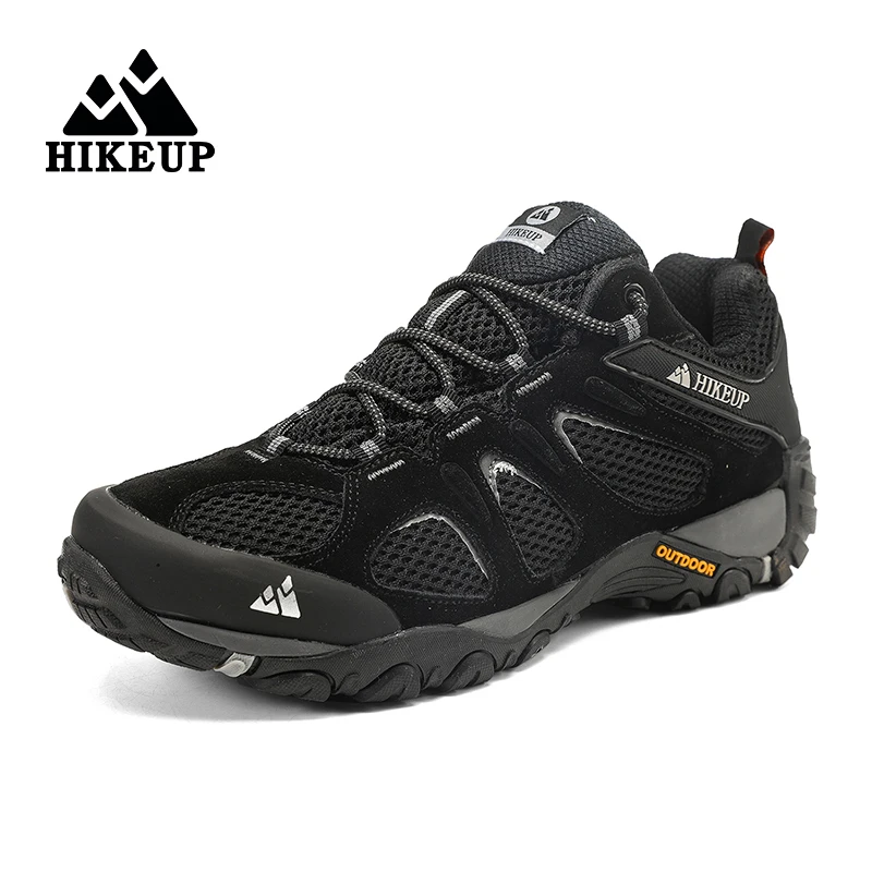 HIKEUP-zapatos de senderismo de cuero para hombre, calzado deportivo resistente al desgaste, con cordones, para escalada, Trekking y caza, novedad