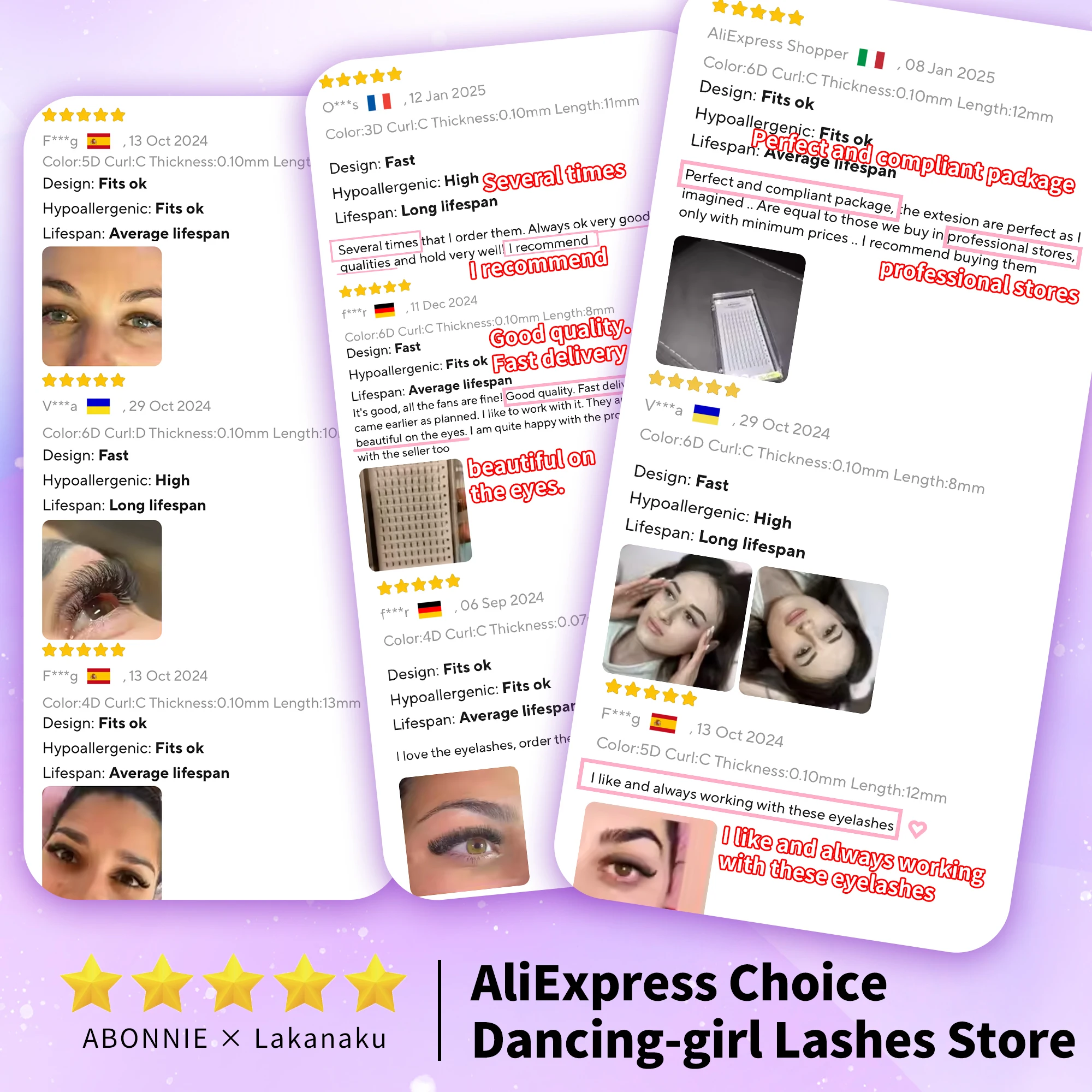 Abonnie, 10 fundas, extensiones de pestañas con volumen ruso, ramos de pestañas, volumen, tallo largo, extensión prefabricada negra mate suave