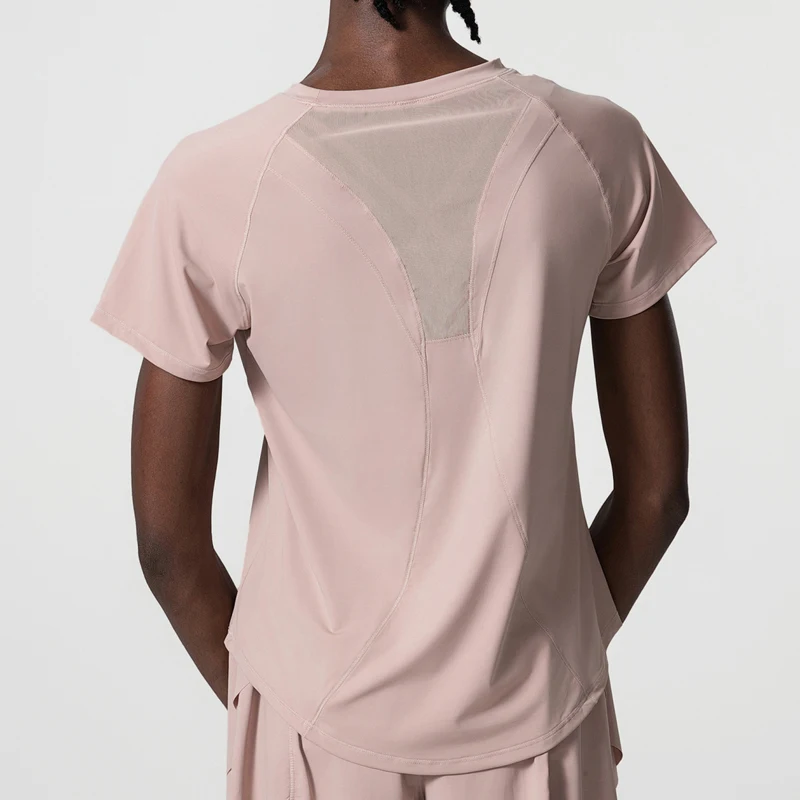 Camiseta de Yoga de manga corta de verano para mujer, Top de cuello redondo para gimnasio y correr, camisa de entrenamiento holgada y transpirable de secado rápido, ropa deportiva femenina