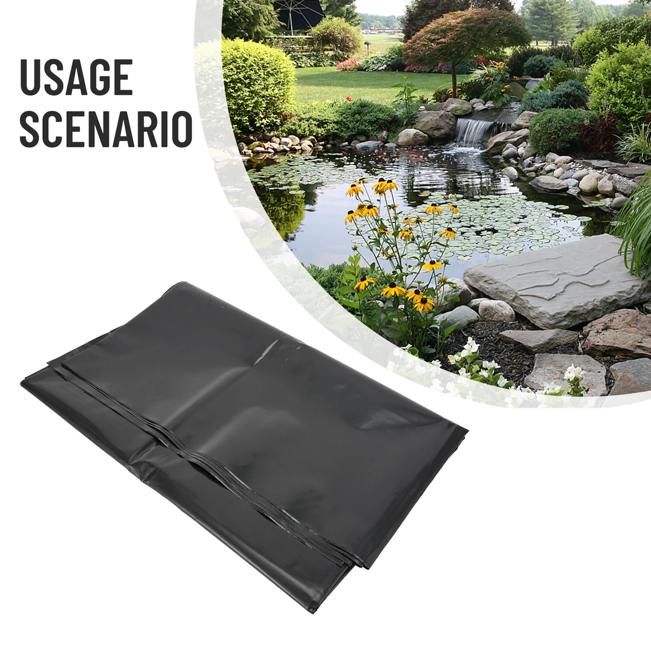 Película de revestimiento negro impermeable, revestimiento para estanque de peces, piscinas de jardín, HDPE reforzado, garantía resistente, estanque de paisajismo
