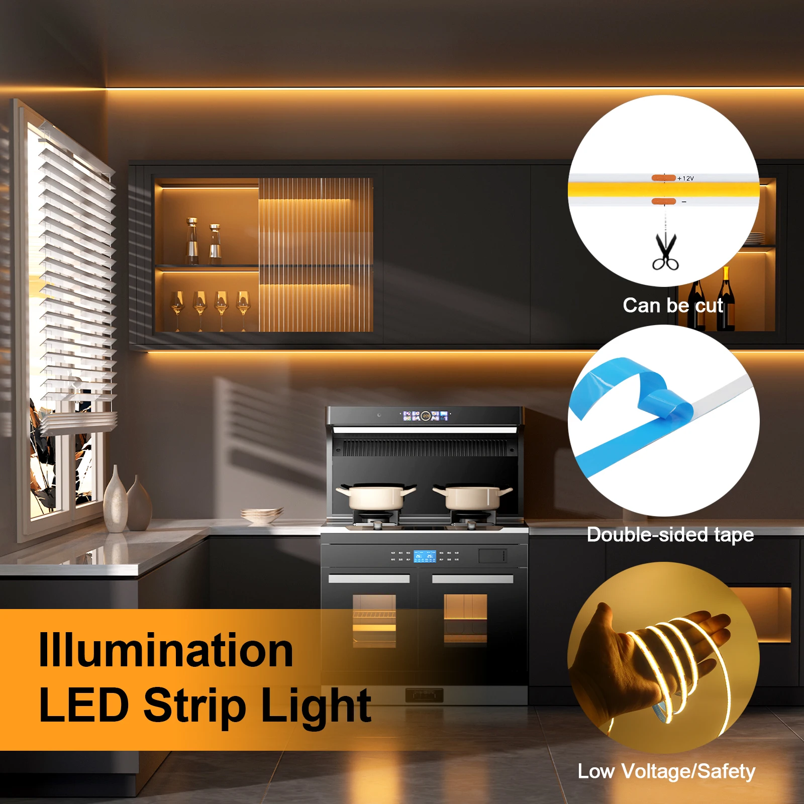 Tira COB de 5V, 12V, 3MM, 5MM, 8MM, barra de luz LED FOB, 320Leds/M, cinta Flexible de alta densidad, cinta de cuerda, luz de gabinete 3000K 4000K 6000K