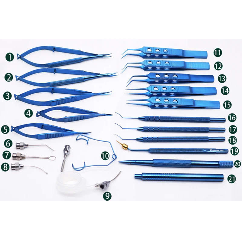 21 Uds. Conjunto intraocular de catarata oftálmica instrumento quirúrgico herramientas de microcirugía ocular